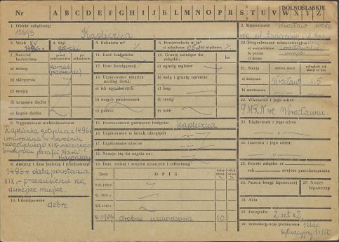 Karta zabytku; karta zielona, s. 1, 1959 r.