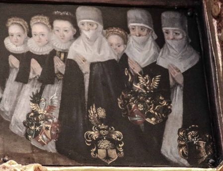 Nostwitz na epitafium Jerzego Kirchenpauera (zm. 1605) w farze elżbietańskiej. Czwarty herb od lewej, drugi w parze pod postacią Magdaleny (1569-1609), córki bohatera epitafium. Jerzy (Georg) Nostwitz, sekretarz rady miejskiej Wrocławia, był jej drugim mężem.