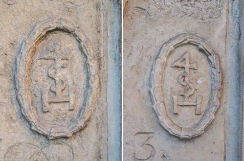 Gmerk sukiennika Johanna Straussa na epitafium sukienników z 1713 r. i jego kopii (kościół św. Barbary)