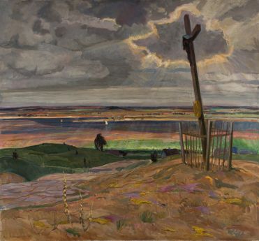 Henryk Szczygliński; Pejzaż z krzyżem - Chrystus błogosławiący, 1933