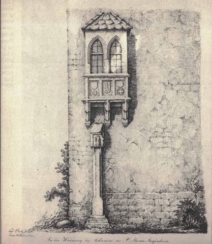 5. Dom parafialny przy Łaciarskiej x św. Marii Magdaleny; rysunek Henryk Mützel, 1829 r.