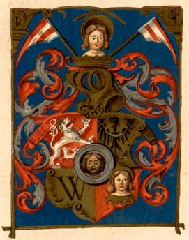 Herb Wrocławia według oryginalnej miniatury w dokumencie cesarskim z 10 lipca 1530 roku, zatwierdzającym dyplom herbowy z 12 lutego 1530 r.