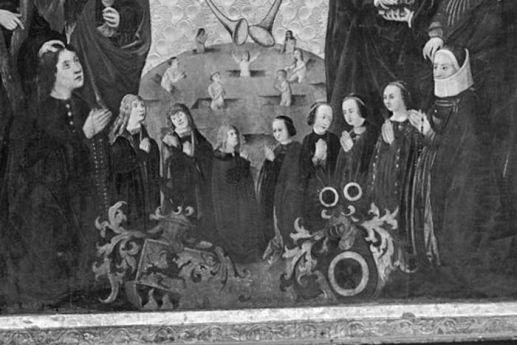 Becherer (prawy herb) na epitafium Andreasa Becherera (zm. 1515). Obok Schilling jego żony Ottilie.