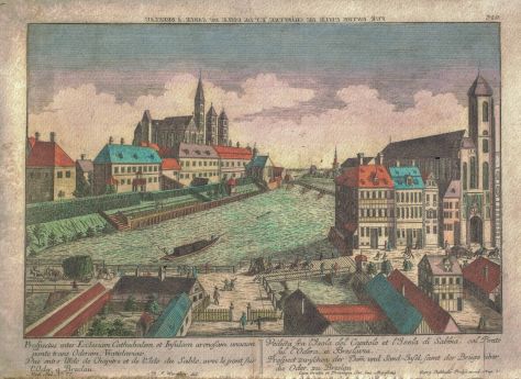 Widok Ostrowa Tumskiego i Wyspy Piaskowej we Wrocławiu, 1760 lub po 1760 r.