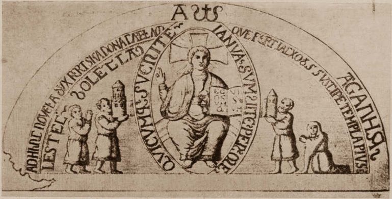 Tympanon Jaksy, miedzioryt z 1 ćw. XVIII w. (1727)