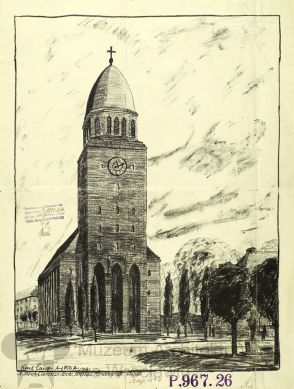 Niezrealizowany ostatecznie projekt (1926-1927) kościoła pw. św. Piotra Kanizjusza autorstwa architekta Kurta Langera