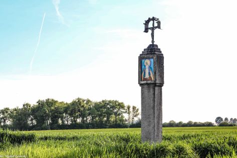 Granitowa słupowa kapliczka przydrożna w Polakowicach