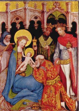 Conrad von Soest, fragment ołtarza w Bad Bildungen (Hesja); królowie przepasani dupsingami, 1403