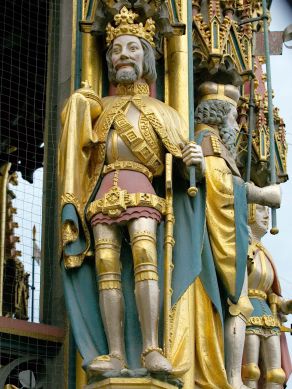 Karol IV na Pięknej studni w Norymberdze (1385-1395}; miecz na dupsingu