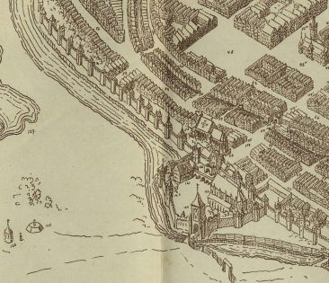 Wrocław pod koniec XV w.; południowy fragment miasta z Bramami Świdnickimi (Schultz, 1870)