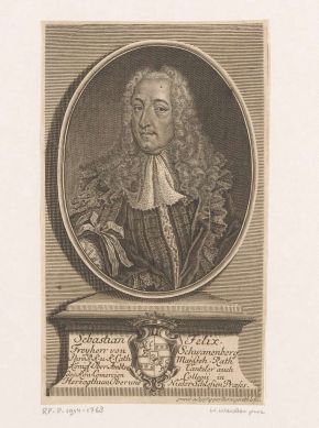 Sebastian Felix Schwanenberg, fundator pomnika; miedzioryt z 1736 r.