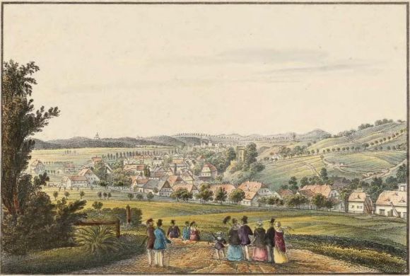 Widok na Szczawno_Zdrój (Salzbrunn) spod gospody Friedrichsruh (Odpoczynek Fryderyka); I poł. XIX w.