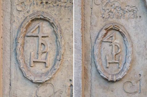 Gmerk sukiennika Davida Hermanna na epitafium sukienników z 1713 r. i jego kopii (kościół św. Barbary)