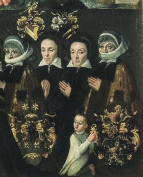 Pierwszy herb od lewej u góry na fragmencie epitafium z 1588 r. zmarłego 3 lata wcześniej Petera Haunolda. Herb reprezentuje córkę Petera Annę (1552-1589), od 1574 r. żonę Johanna Artzata.