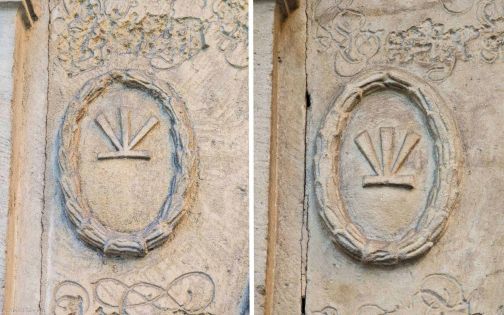 Gmerk sukiennika Georga Wutge na epitafium sukienników z 1713 r. i jego kopii (kościół św. Barbary)