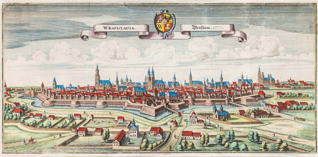 1650, Matthäus Merian panora Wrocławia od południa
