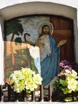 Obraz malowany na blasze w przydrożnej kapliczce wnękowej, Jawor