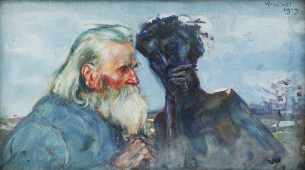 Wlastimil Hofman; Spowiedź, 1909. Artysta wielokrotnie podejmował ten temat w różnych formach, od malarstwa po grafikę. Kopią jednego z tych dzieł ozdobiona jest również kapliczka na jego grobie w Szklarskiej Porębie.